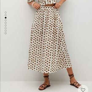 Mango Polka Dot Print Midi Skirt Size M